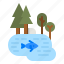pond, lake, lagoon, forest, water 