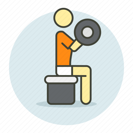 Sitting, man, weight lifting, biceps exercise, halteres, barbell icon - Download on Iconfinder