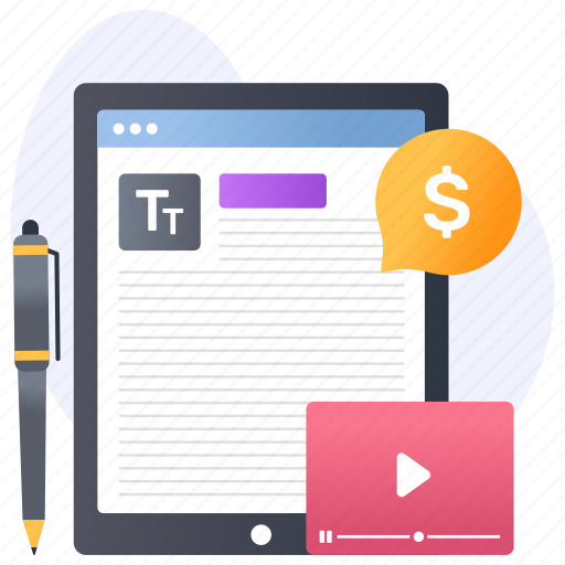 Video blog, marketing blog, online blog, blog payment, article payment icon - Download on Iconfinder