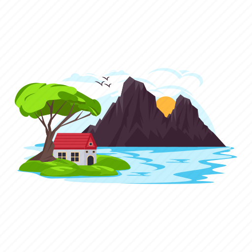 Mountains landscape, hill station, hills landscape, valley, lake house icon - Download on Iconfinder