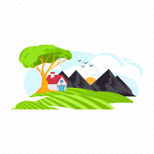 Hill station, hilly area, countryside landscape, farmland landscape, country house icon - Download on Iconfinder