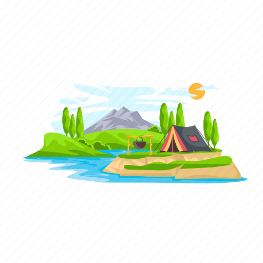 Outdoor cooking, campsite landscape, mountains landscape, camping background, nature landscape icon - Download on Iconfinder