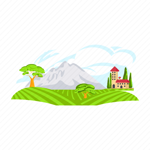 Farmland, country home, mountain landscape, hilly area, countryside icon - Download on Iconfinder