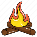 campfire, bonfire, balefire, wood fire, log fire