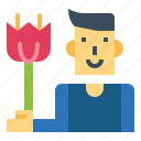 customer, flower, man, tulips