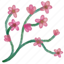 cherry, blossom, flower, leaf, colourful, illustration, floral, painting, plant