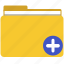 document, file, folder, plus, yellow 