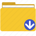 archive, data, document, down, file, folder, yellow