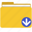 archive, data, document, down, file, folder, yellow 