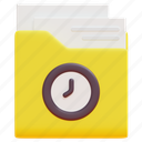 folder, file, document, clock, timer, time, data, 3d