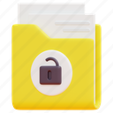 folder, file, document, unlock, password, security, open, 3d