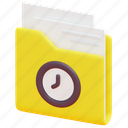 folder, file, document, clock, time, timer, data, 3d