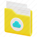 folder, file, document, cloud, data, computing, storage, 3d