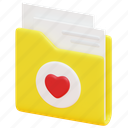 folder, file, document, heart, like, data, love, 3d