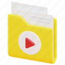 folder, file, document, video, music, play, playlist, 3d