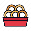 onion, rings, ring, restaurant, junk, fried, unhealthy, box, snack