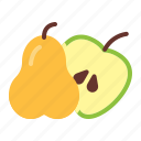 apple, half, pear, fruit