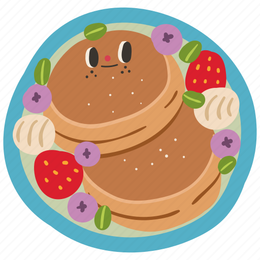 Fruity pancakes, fruits, pancakes, breakfast, dessert, food, cute icon - Download on Iconfinder