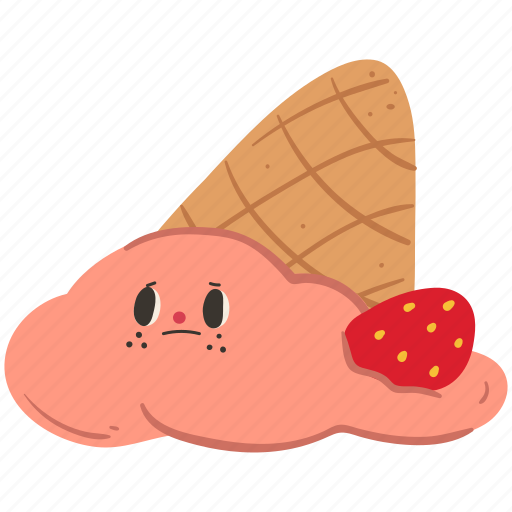 Melting, ice cream cone, strawberry ice cream, dessert, summer, refreshment, cute icon - Download on Iconfinder