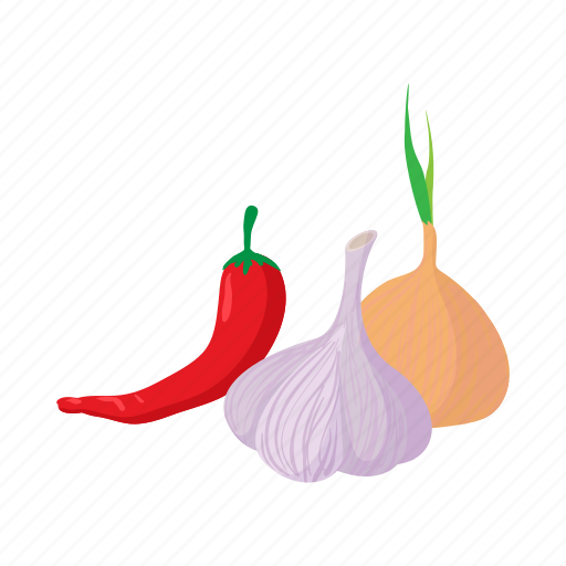 Cartoon, chili, garlic, healthy, onion, pepper, white icon - Download on Iconfinder