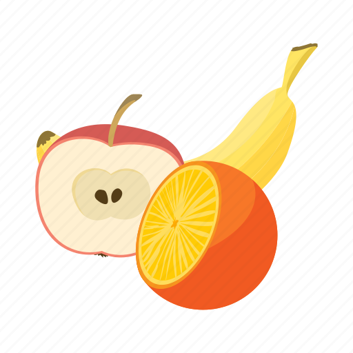 Apple, banana, cartoon, food, fresh, fruit, vegetarian icon - Download on Iconfinder