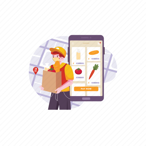 Delivery man, fast food, order, carry, location, package, tracking illustration - Download on Iconfinder