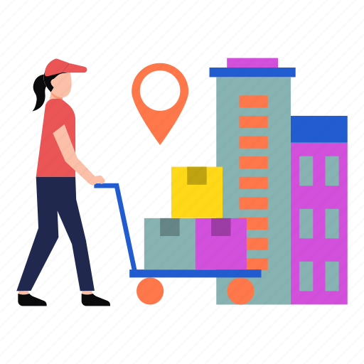 Delivery, package, trolley, female, location icon - Download on Iconfinder
