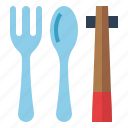 chopsticks, fork, kitchen, spoon, utensils