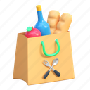 food, shopping, bag, delivery, illustration, 3d cartoon, isolated, fast food, shipping, online shop 