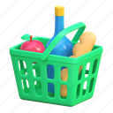 grocery, basket, food, delivery, illustration, 3d cartoon, isolated, fast food, shipping, online shop 