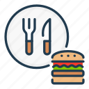 burger, delivery, food, fork, knife, order