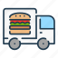 burger, delivery, food, shipping, truck, van 
