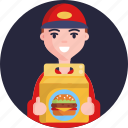 delivery, fast food, delivery guy, delivery person, burger, food