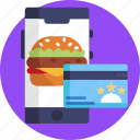 delivery, pay, order, burger, food, credit card