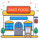 fast food shop, fast food store, marketplace, outlet, commerce