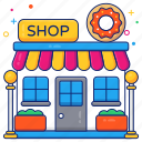 donut shop, donut store, marketplace, outlet, commerce