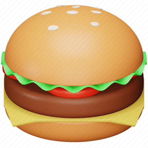 Burger, food, snack, hamburger, cheeseburger, fast food, junk food 3D illustration - Download on Iconfinder