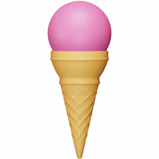 Ice, cream, cone, food, sweet, dessert, strawberry 3D illustration - Download on Iconfinder