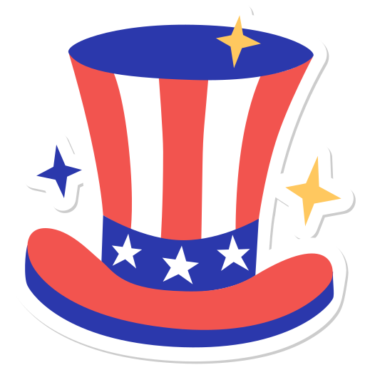 Hat, top hat, united states, usa, independence day, july 4, july 4th sticker - Free download