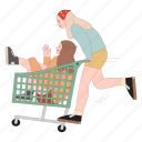 playing, with, shopping, cart 