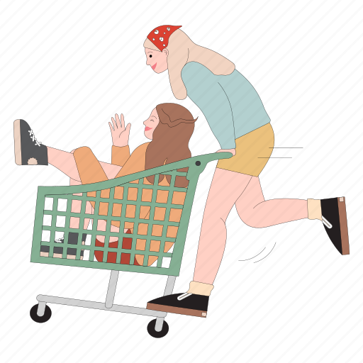Playing, with, shopping, cart illustration - Download on Iconfinder