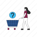 shopping, trolley, female, unknown, questionmark