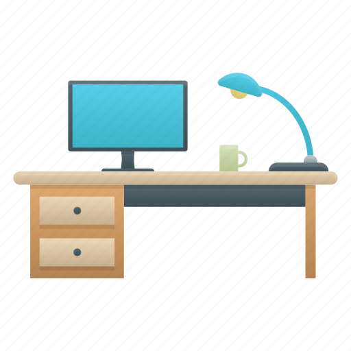 Computer, desk, furniture, glass, lamp, working space icon - Download on Iconfinder