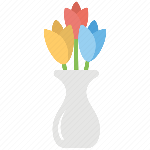 Ceramic vase, colored tulips, flower vase, home interior, vase icon - Download on Iconfinder