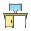 computer, desk, furniture, table, workplace