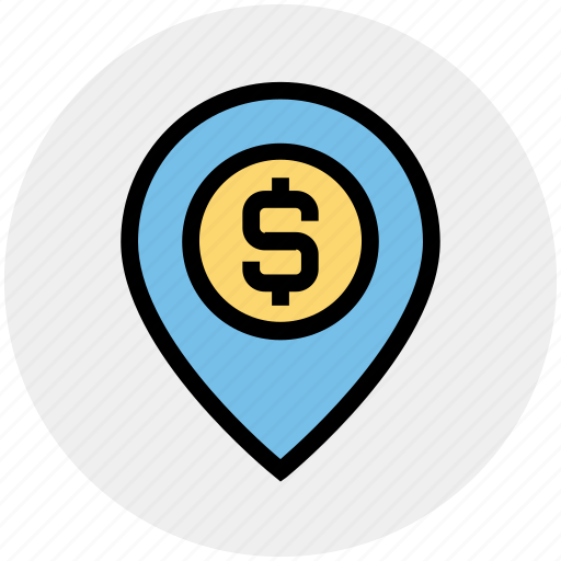 Direction, dollar sign, location, map, map location, map pin, pin icon - Download on Iconfinder