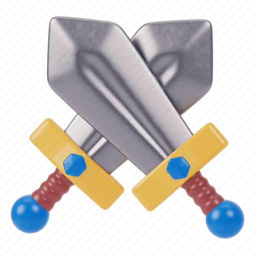 Swords, game, gaming, sports, protection, play, shield 3D illustration - Download on Iconfinder