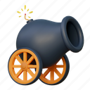 cannon, gun, game, illustration, pirate, weapon, military, war, 3d cartoon, isolated, stylized, item 