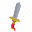 hero, sword, weapon, game, illustration, meele, blade, 3d cartoon, isolated, stylized, item 