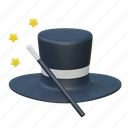 magician, hat, game, illustration, magic, wand, wizard, cap, fashion, 3d cartoon, isolated, stylized, item 